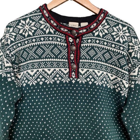 Vintage L.L. Bean Sweater Women’s M | Nordic Fair Isle, Cotton Winter Yoke, RARE - Picture 7 of 8